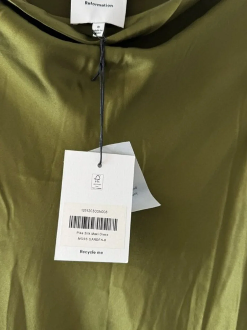 REFORMATION NWT Pike Silk Maxi Dress in Moss - Picture 3 of 14